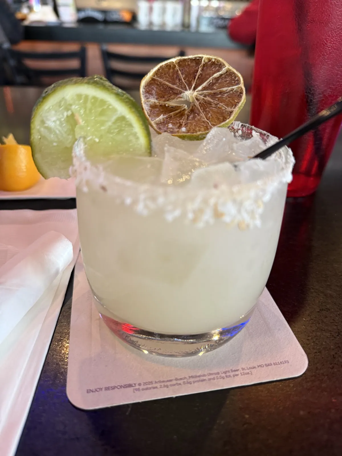 Salt-rimmed margarita with dried lime at Your Restaurant